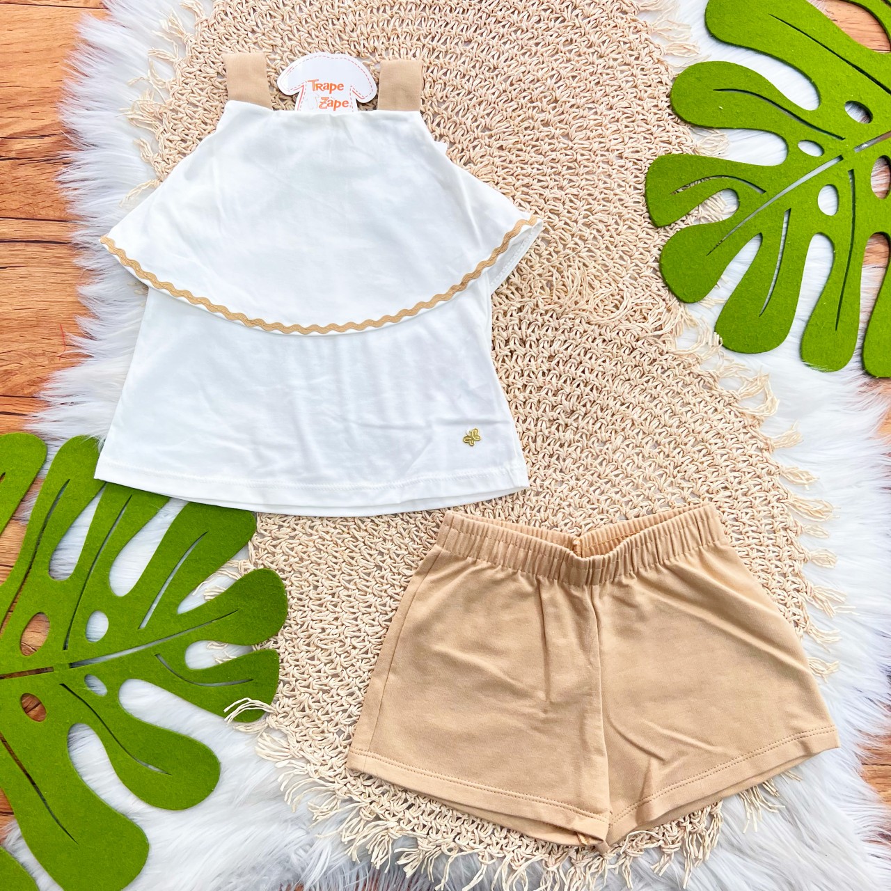 Conj. Regata com Babadinho e Short - Off White e Areia